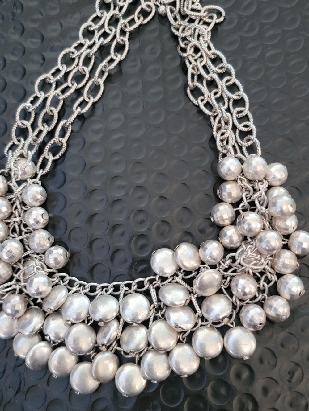 Silver Multi-Chain Statement Necklace with Bead Accents